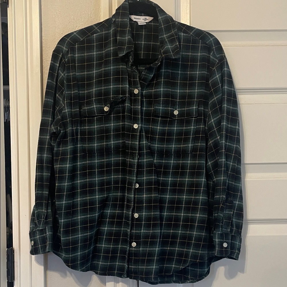 Old Navy Black and Green Checkered Shirt